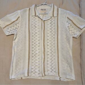 VSTR Men's Casual Button Down Shirt - White and Tan